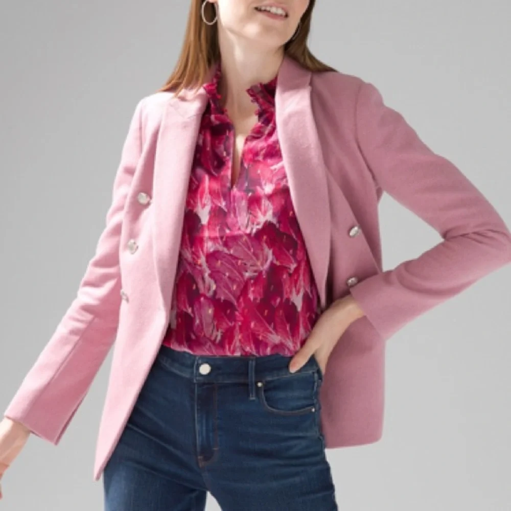 Women's Double-Breasted Pink Blazer Jacket